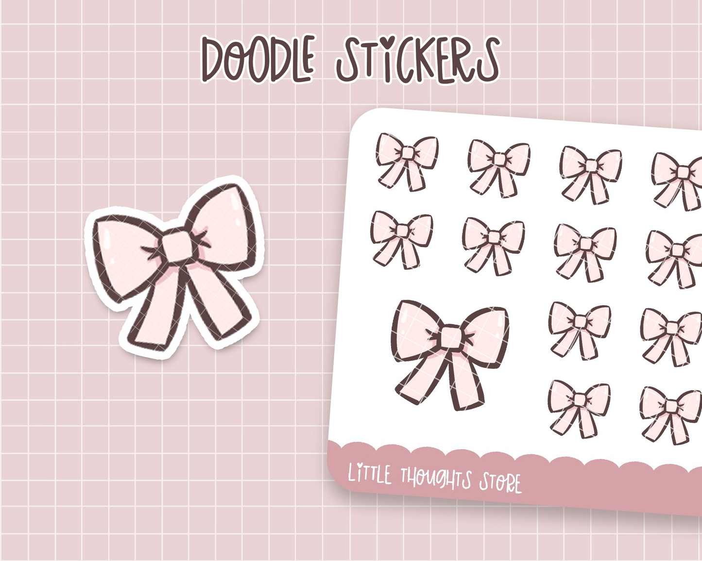 Pink Bow Doodle Stickers